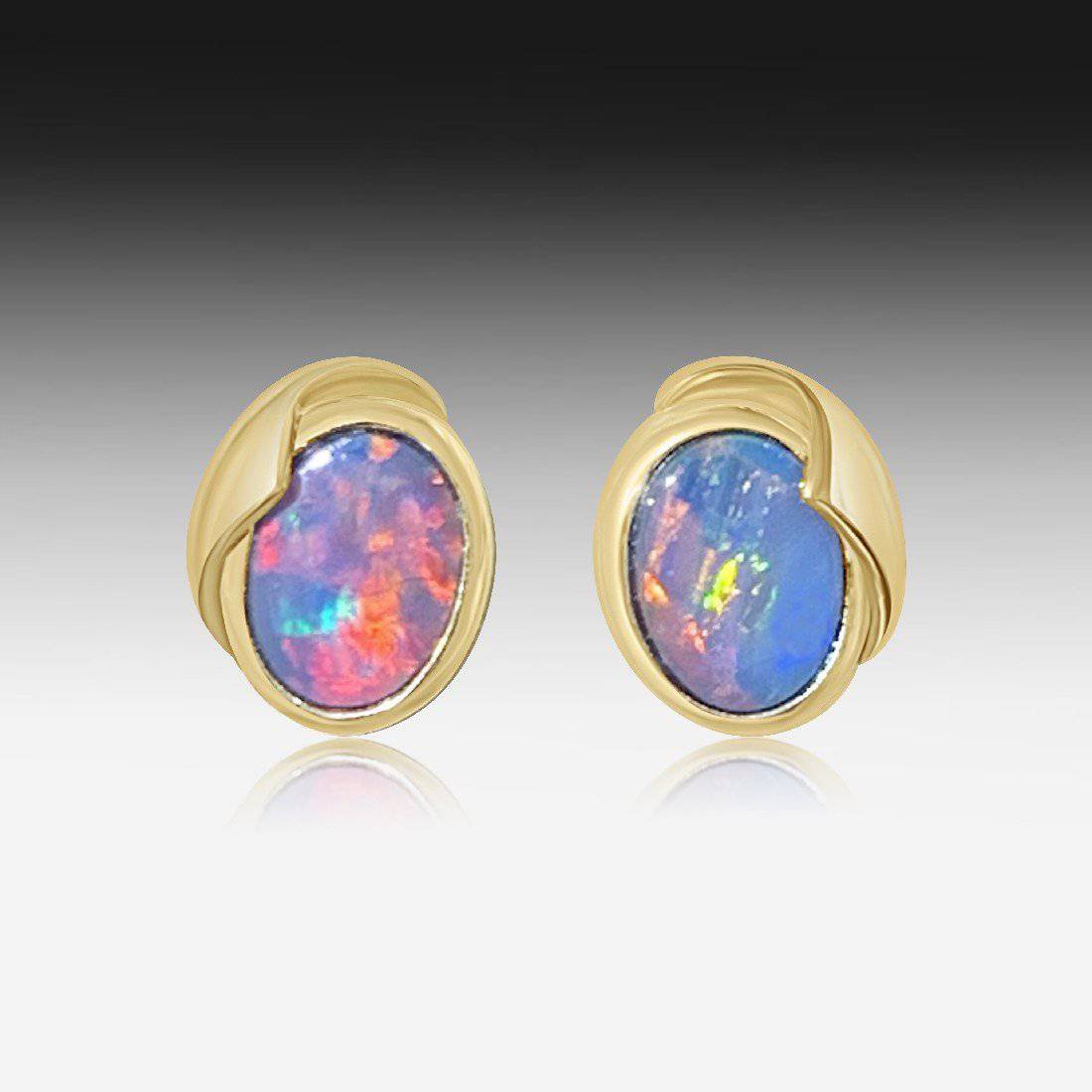 14kt Yellow Gold Opal studs - Masterpiece Jewellery Opal & Gems Sydney Australia | Online Shop
