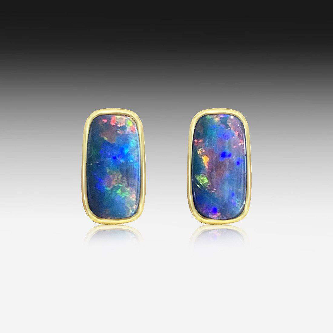 14kt Yellow Gold pair of Opal earring studs - Masterpiece Jewellery Opal & Gems Sydney Australia | Online Shop