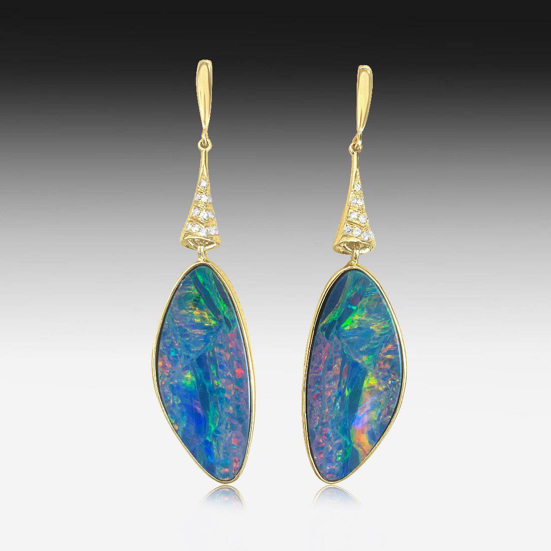18kt Rose Gold Opal and Diamond earrings - Masterpiece Jewellery Opal & Gems Sydney Australia | Online Shop
