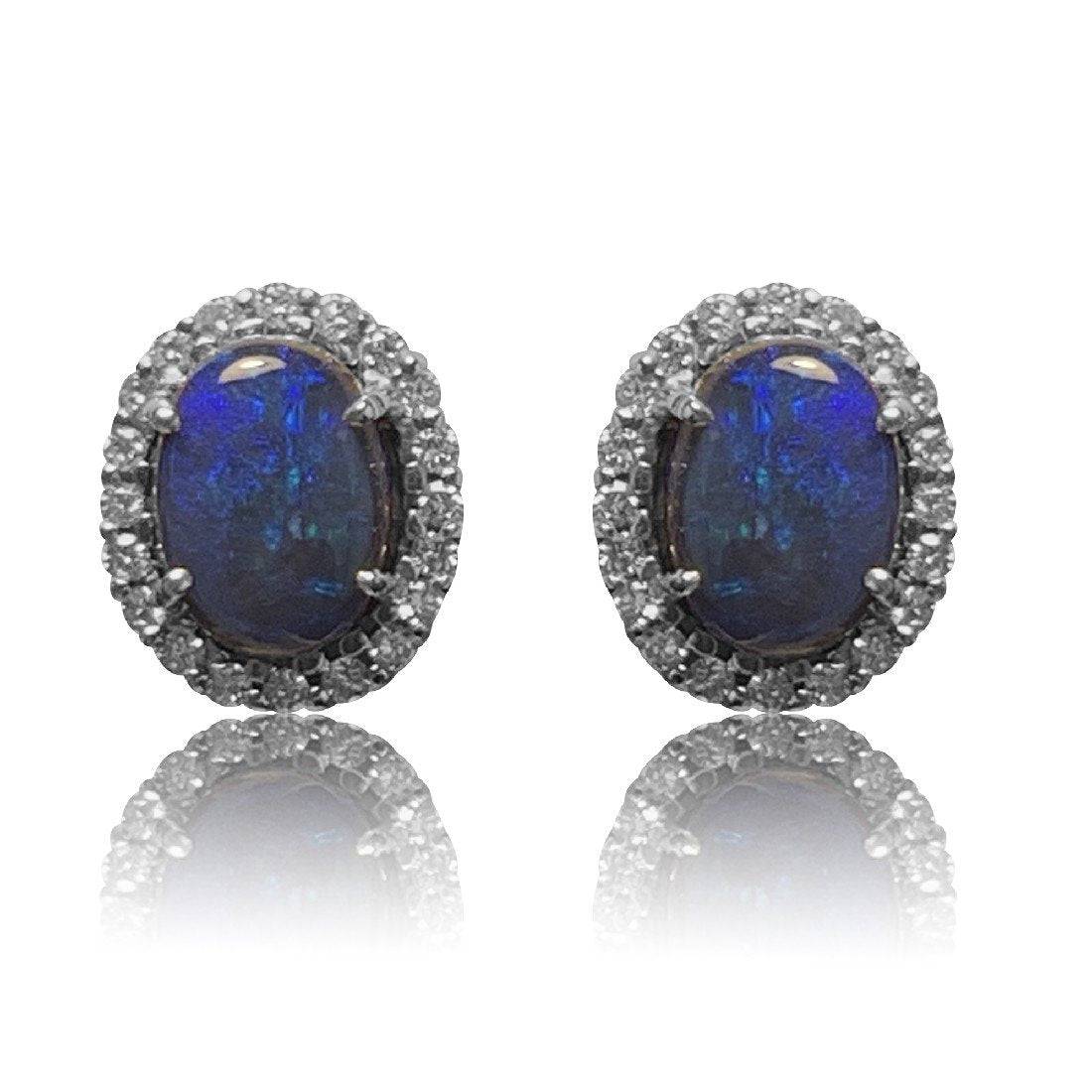 18kt White Gold Black Opal and diamond earrings - Masterpiece Jewellery Opal & Gems Sydney Australia | Online Shop