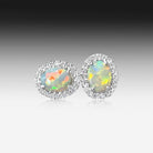 18kt White Gold cluster Diamonds earrings set with two Opals - Masterpiece Jewellery Opal & Gems Sydney Australia | Online Shop