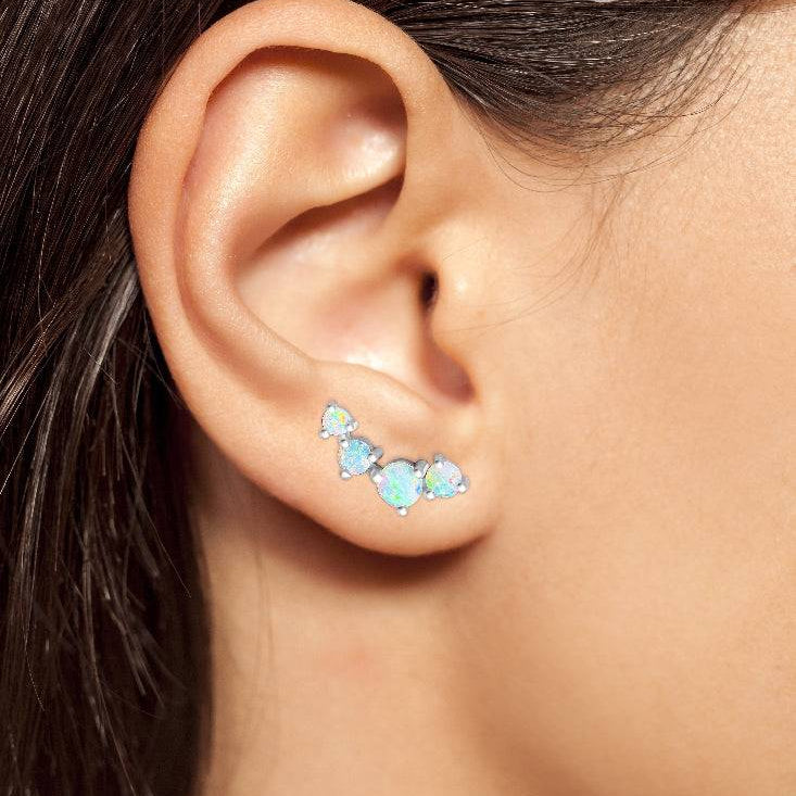 18kt White Gold crawler Opal earrings - Masterpiece Jewellery Opal & Gems Sydney Australia | Online Shop