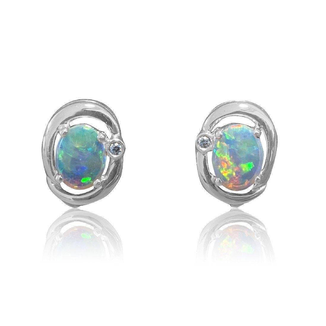 18kt White Gold Crystal Opal earrings - Masterpiece Jewellery Opal & Gems Sydney Australia | Online Shop