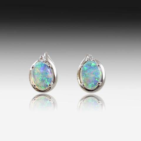 18kt White Gold Crystal Opal Studs - Masterpiece Jewellery Opal & Gems Sydney Australia | Online Shop