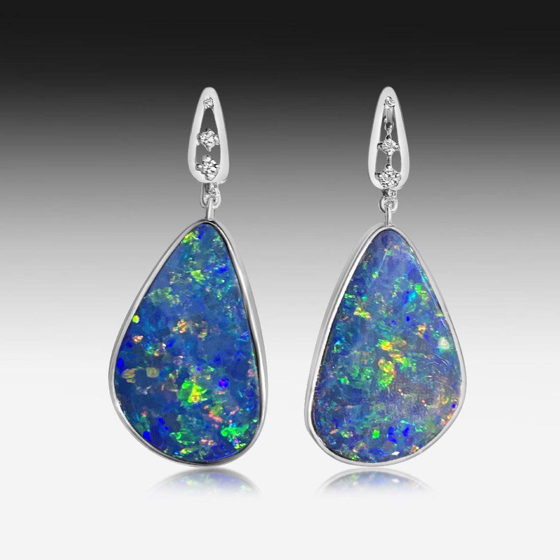 18kt White Gold Opal earrings - Masterpiece Jewellery Opal & Gems Sydney Australia | Online Shop