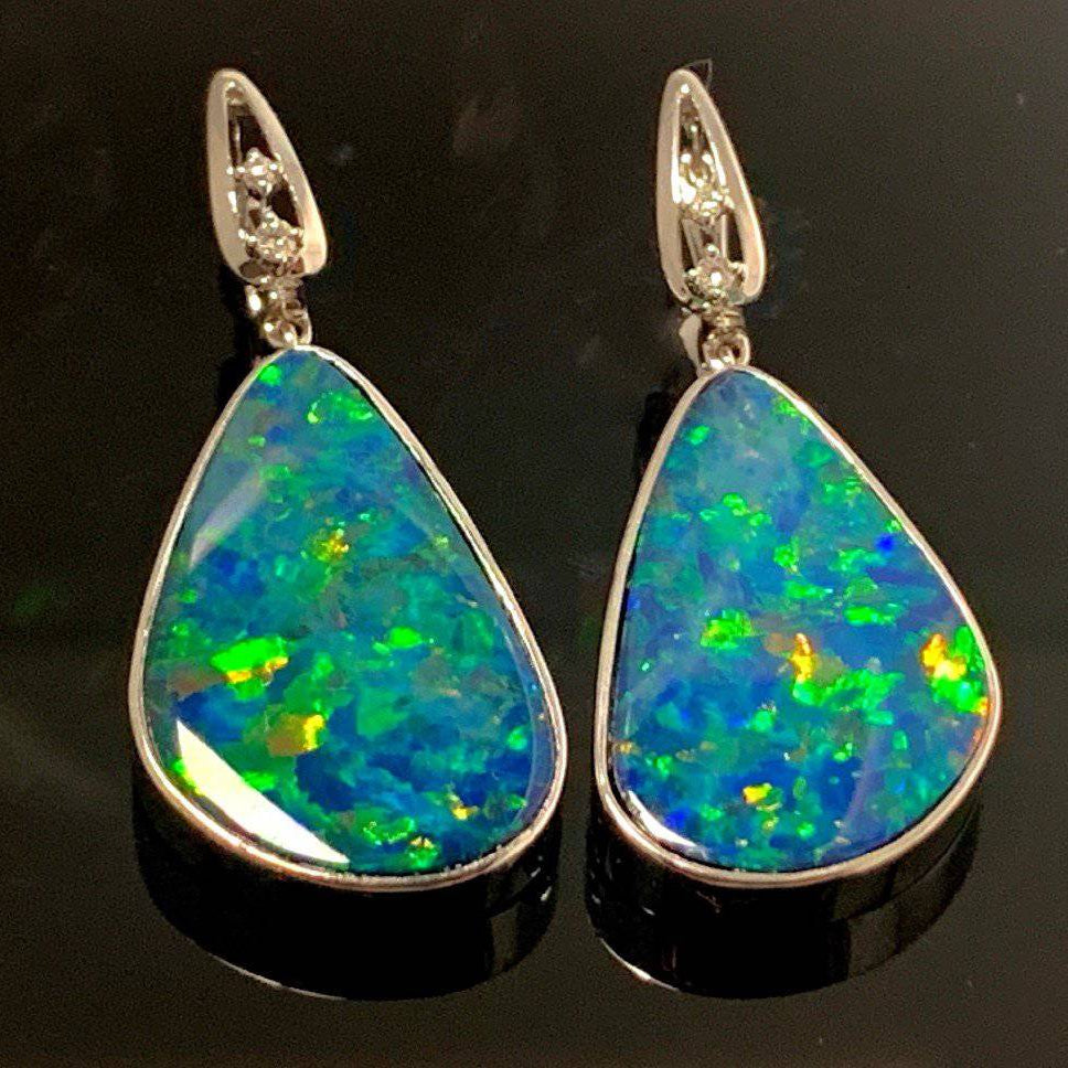 18kt White Gold Opal earrings - Masterpiece Jewellery Opal & Gems Sydney Australia | Online Shop