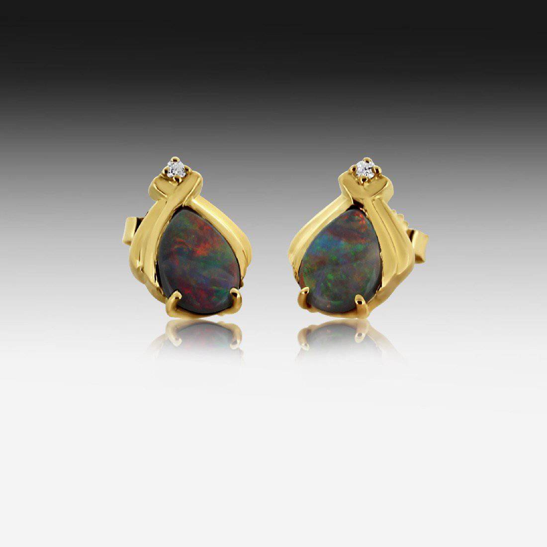 18kt Yellow Gold Black Opal earrings - Masterpiece Jewellery Opal & Gems Sydney Australia | Online Shop