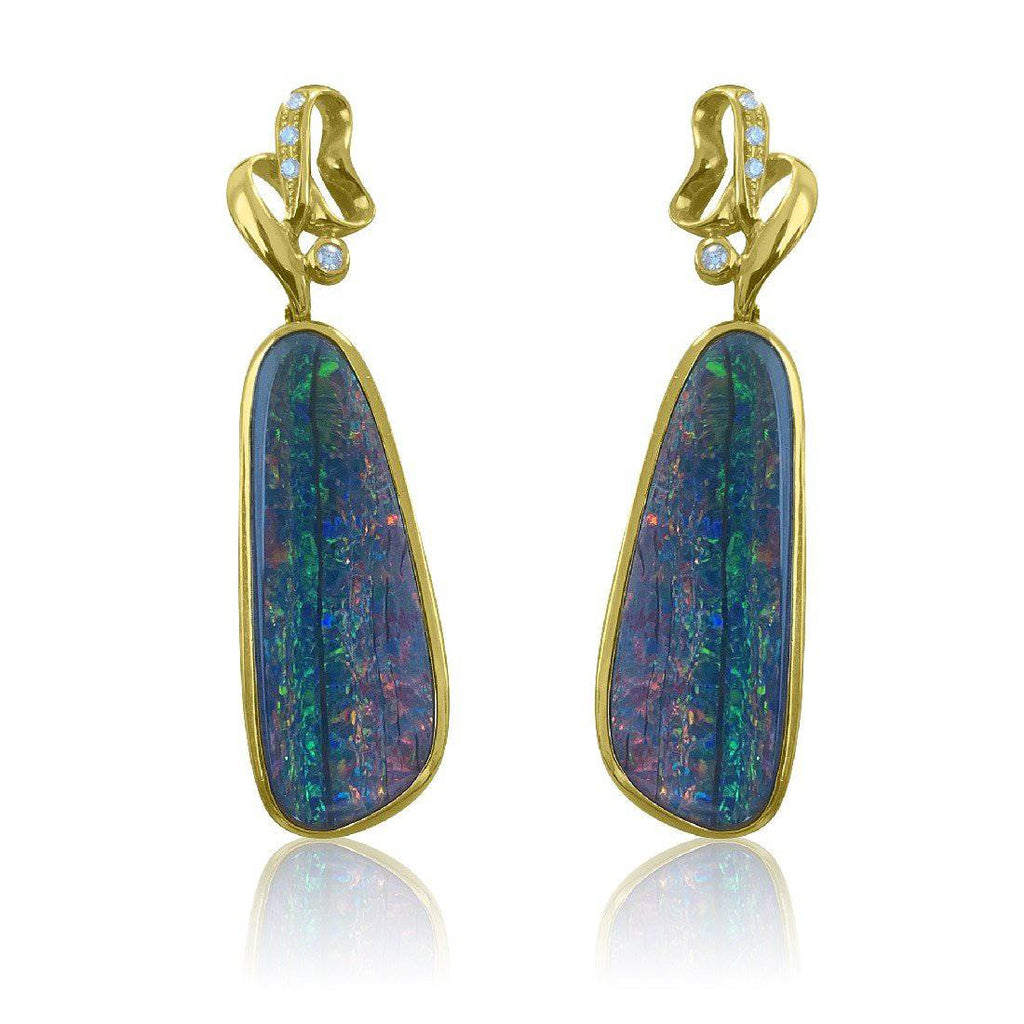 18kt Yellow Gold Opal and Diamond earrings - Masterpiece Jewellery Opal & Gems Sydney Australia | Online Shop