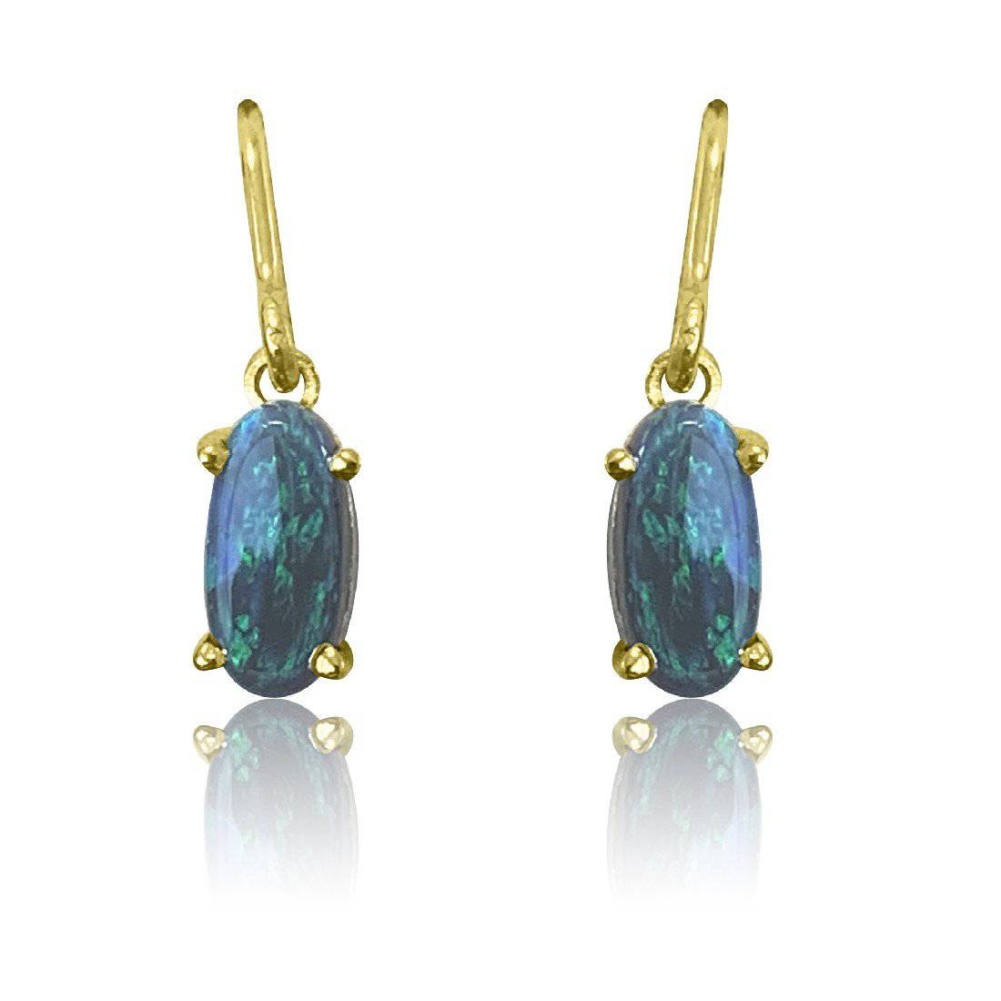 9kt Yellow Gold Black Opal earrings - Masterpiece Jewellery Opal & Gems Sydney Australia | Online Shop