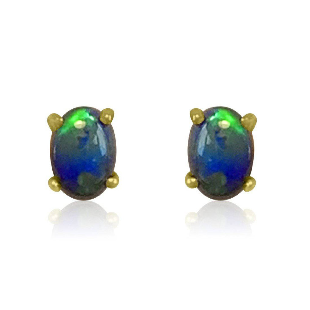 9kt Yellow Gold Black Opal studs - Masterpiece Jewellery Opal & Gems Sydney Australia | Online Shop