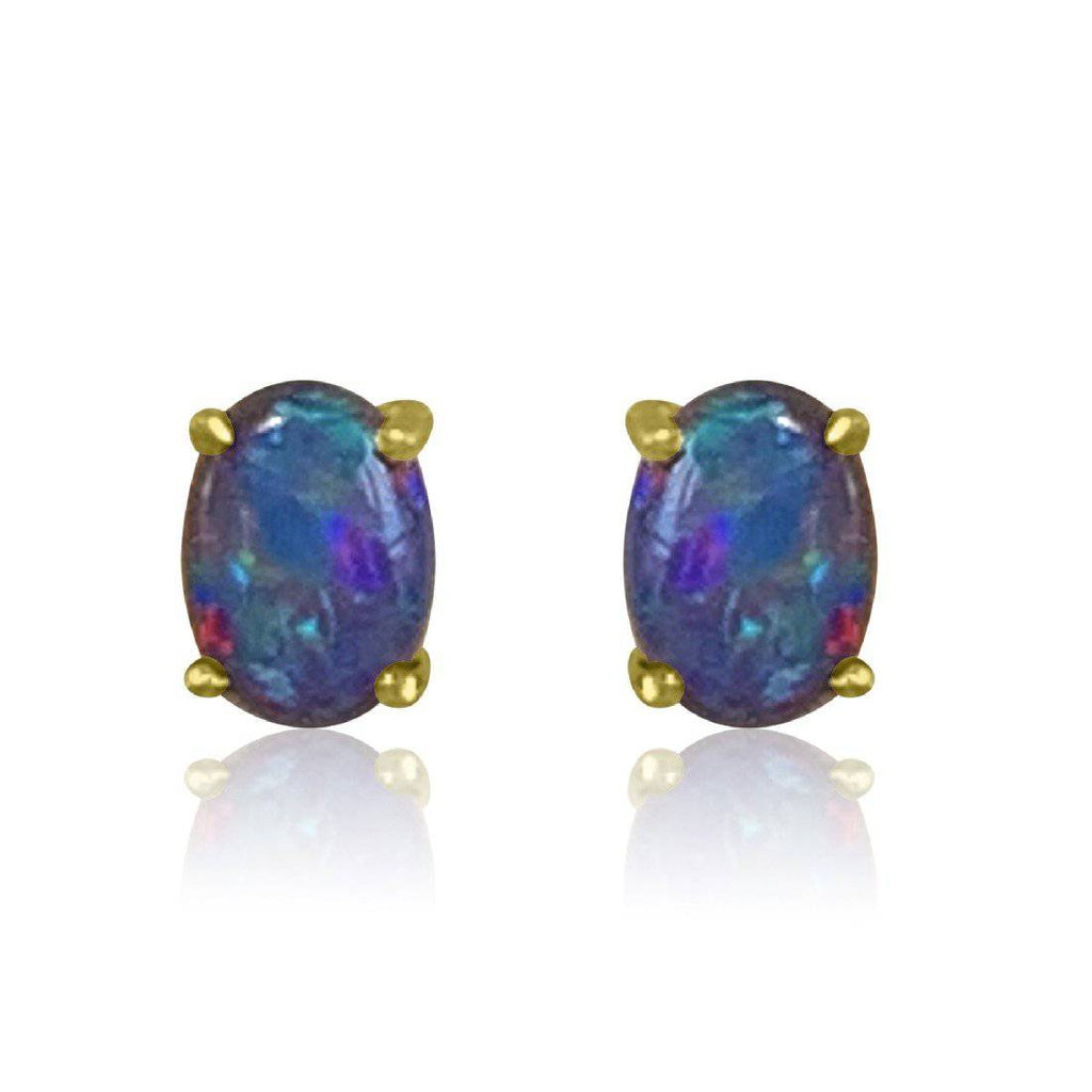 9kt Yellow Gold Black Opal studs - Masterpiece Jewellery Opal & Gems Sydney Australia | Online Shop