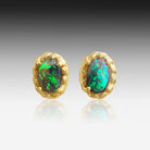 9kt Yellow Gold studs with Black Opals - Masterpiece Jewellery Opal & Gems Sydney Australia | Online Shop