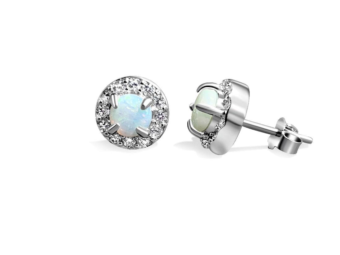 One pair of Sterling Silver cluster earrings white opal studs - Masterpiece Jewellery Opal & Gems Sydney Australia | Online Shop