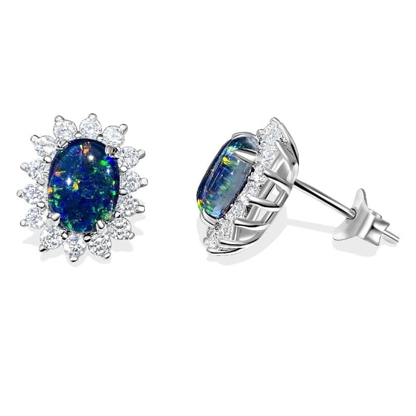 Sterling Silver Opal triplet earrings 8x6mm - Masterpiece Jewellery Opal & Gems Sydney Australia | Online Shop