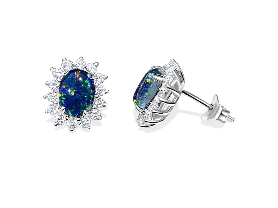 Sterling Silver Opal triplet earrings 8x6mm - Masterpiece Jewellery Opal & Gems Sydney Australia | Online Shop