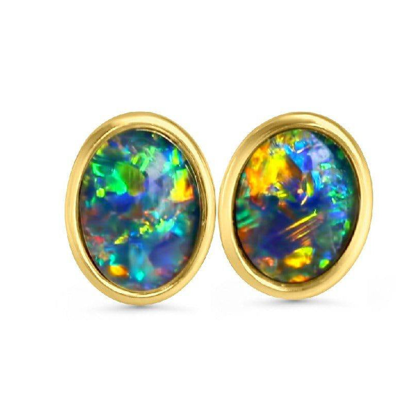 Silver Gold plated 8X6mm Opal Triplet studs - Masterpiece Jewellery Opal & Gems Sydney Australia | Online Shop