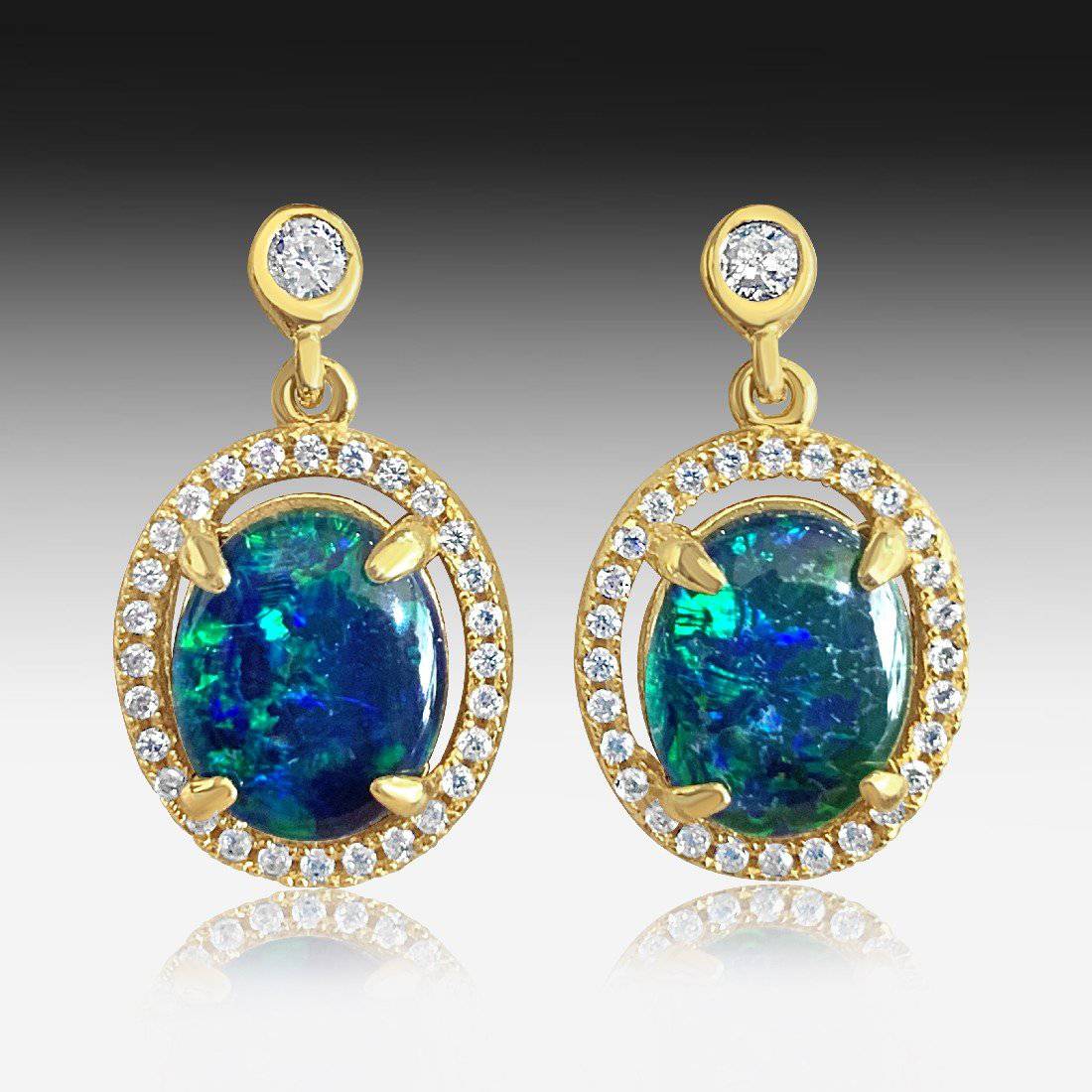 Silver Gold Plated Opal Triplet earrings - Masterpiece Jewellery Opal & Gems Sydney Australia | Online Shop