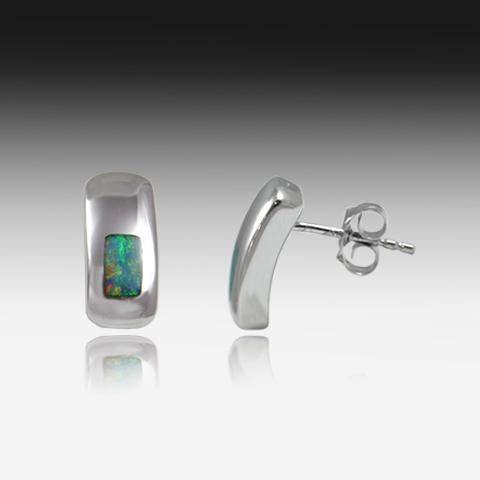Silver Inlay Opal huggie - Masterpiece Jewellery Opal & Gems Sydney Australia | Online Shop