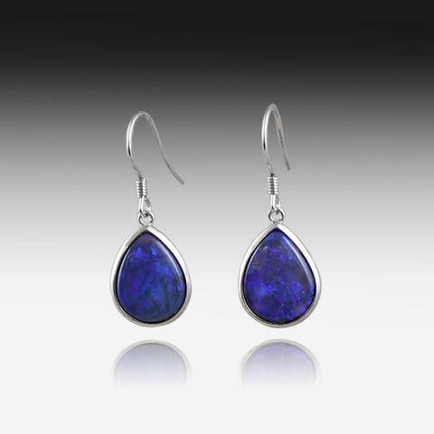 STERLING SILVER BLACK OPAL HOOK EARRINGS - Masterpiece Jewellery Opal & Gems Sydney Australia | Online Shop