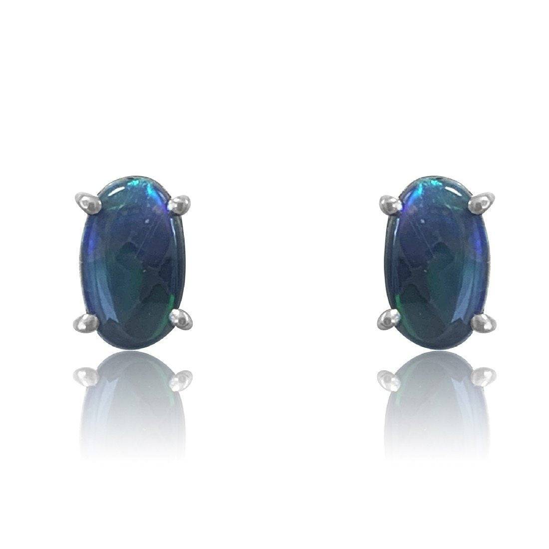 Sterling Silver Black Opal studs - Masterpiece Jewellery Opal & Gems Sydney Australia | Online Shop