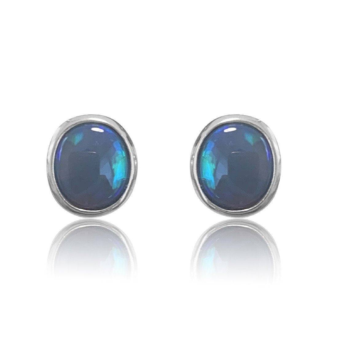 Sterling Silver Black Opal studs - Masterpiece Jewellery Opal & Gems Sydney Australia | Online Shop