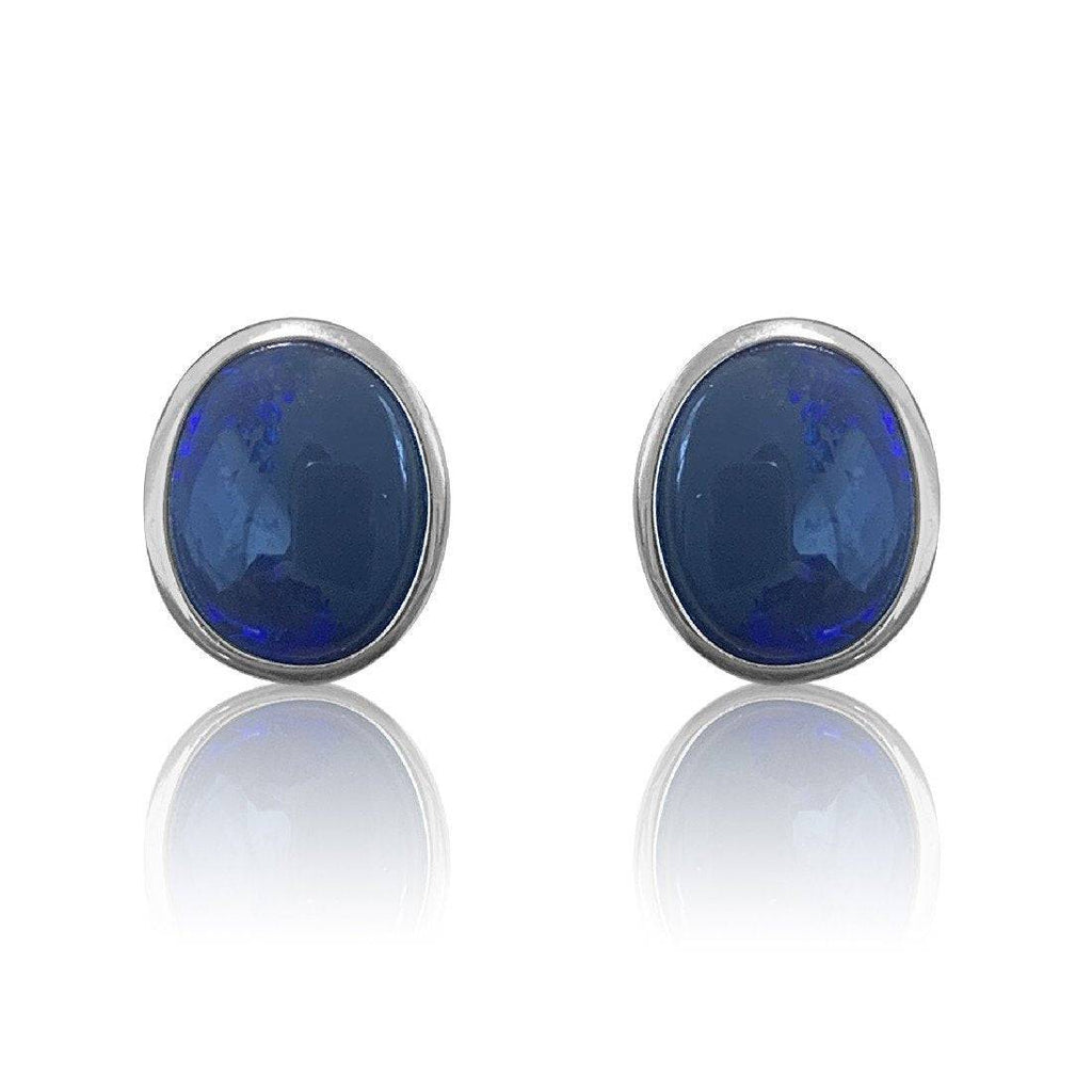 Sterling Silver Black Opal studs - Masterpiece Jewellery Opal & Gems Sydney Australia | Online Shop
