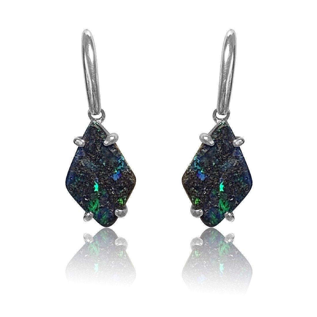 Sterling Silver Boulder Opal dangling earrings - Masterpiece Jewellery Opal & Gems Sydney Australia | Online Shop