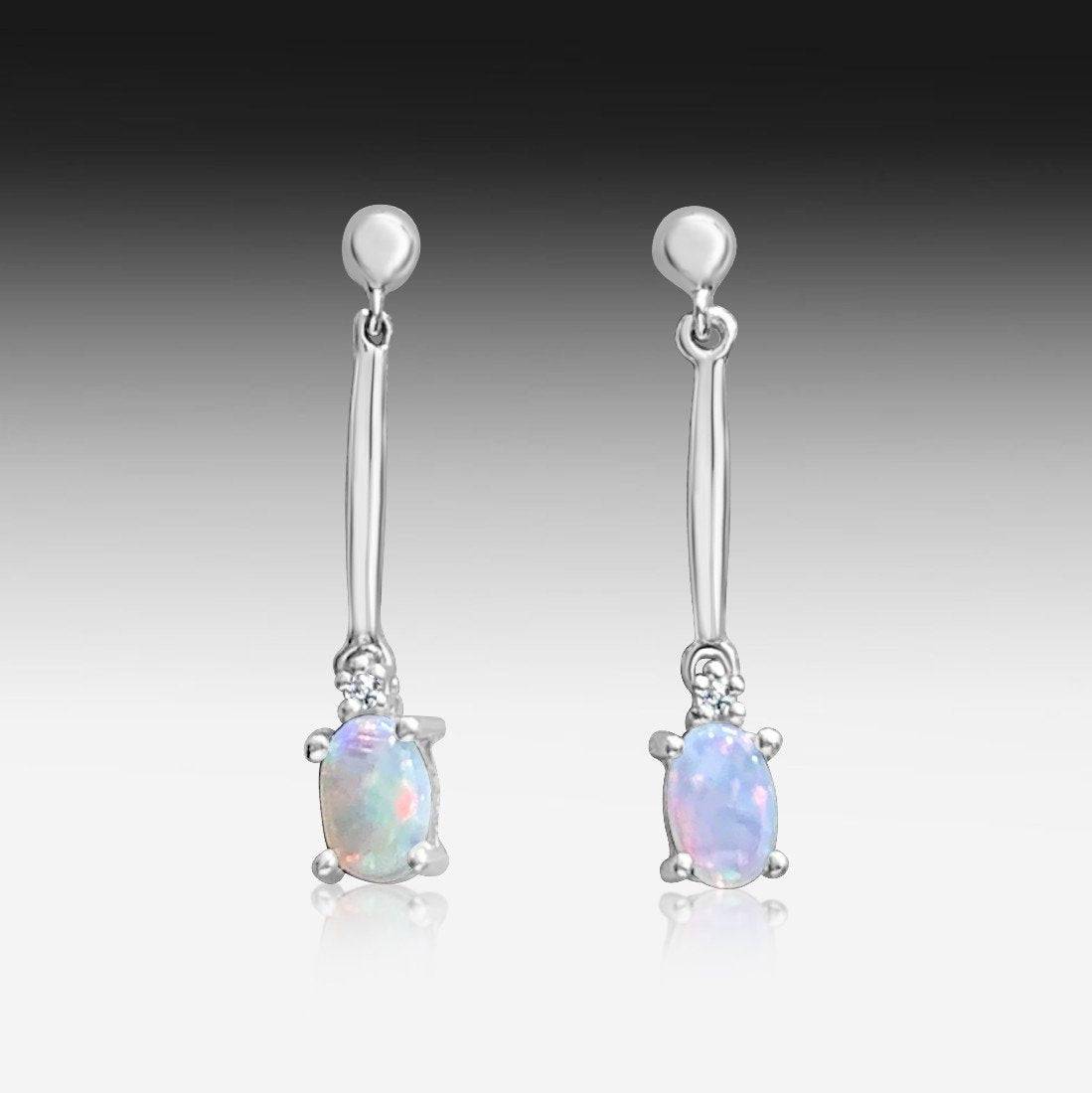 Sterling Silver dangling bar Opal earrings - Masterpiece Jewellery Opal & Gems Sydney Australia | Online Shop