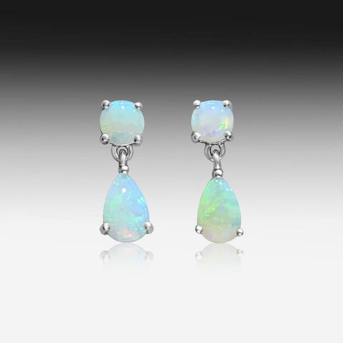 Sterling Silver double Opal dangling earrings - Masterpiece Jewellery Opal & Gems Sydney Australia | Online Shop
