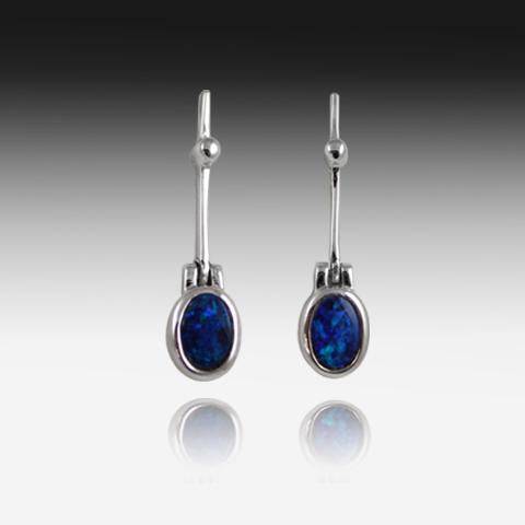 Sterling Silver drop earrings with Opal - Masterpiece Jewellery Opal & Gems Sydney Australia | Online Shop