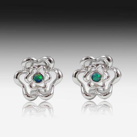 STERLING SILVER FLORAL OPAL EARRINGS - Masterpiece Jewellery Opal & Gems Sydney Australia | Online Shop