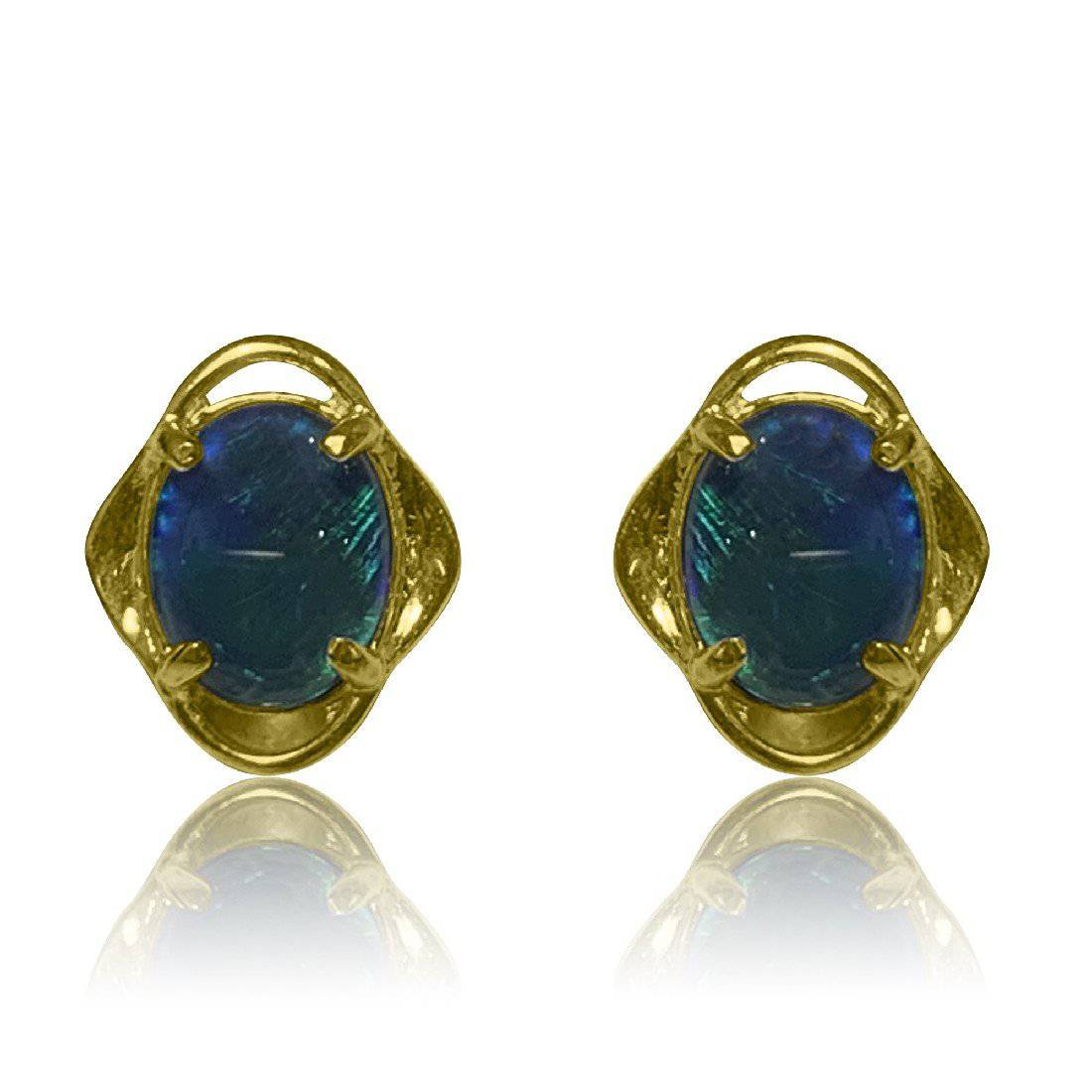 Sterling Silver Gold plated 10x8mm Triplet Opal studs - Masterpiece Jewellery Opal & Gems Sydney Australia | Online Shop