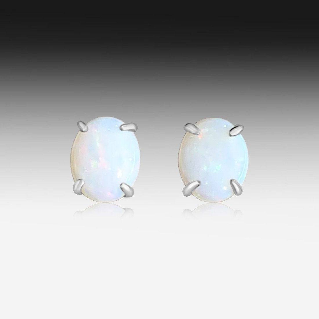 Sterling Silver Gold plated 10x8mm White Opal studs - Masterpiece Jewellery Opal & Gems Sydney Australia | Online Shop