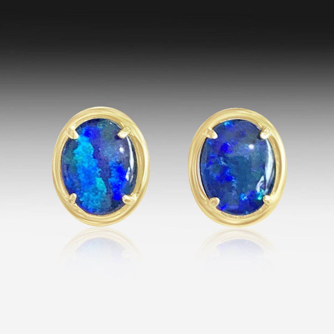 Sterling Silver Gold plated Opal triplet earring studs - Masterpiece Jewellery Opal & Gems Sydney Australia | Online Shop
