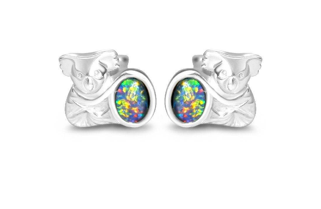 Sterling Silver Koala Opal triplet studs - Masterpiece Jewellery Opal & Gems Sydney Australia | Online Shop