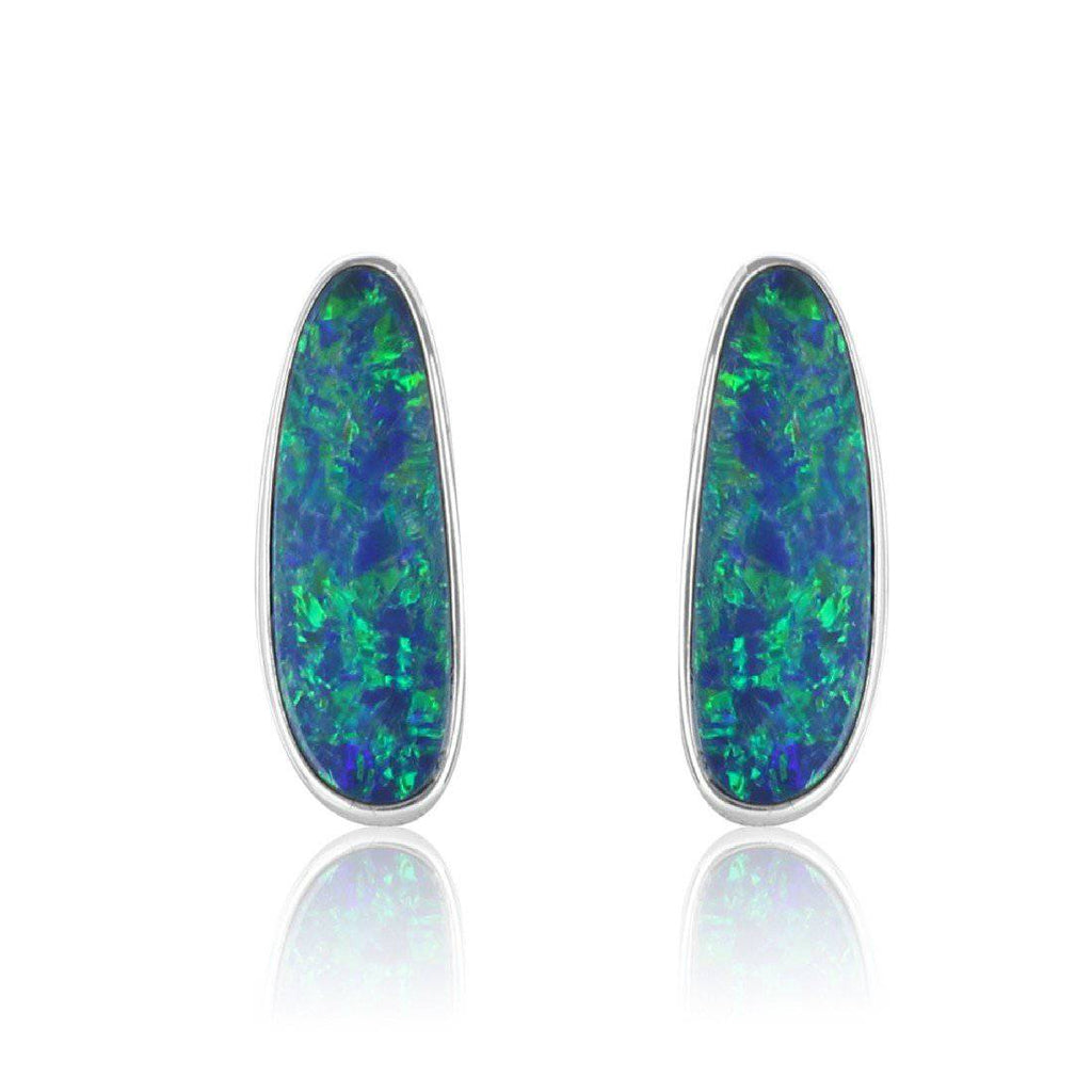 Sterling Silver Long oval Opal studs - Masterpiece Jewellery Opal & Gems Sydney Australia | Online Shop