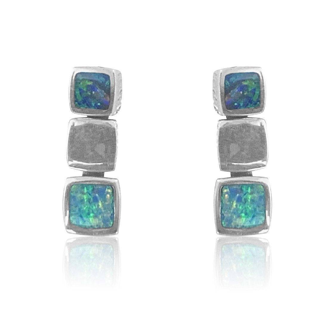 Sterling Silver Opal drop square shape 3 box earrings - Masterpiece Jewellery Opal & Gems Sydney Australia | Online Shop