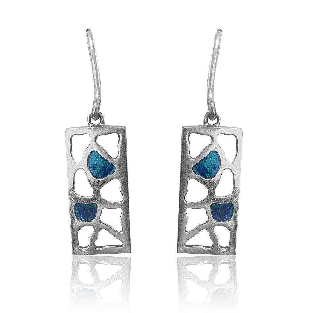 Sterling Silver Opal inlay oblong Hook earrings - Masterpiece Jewellery Opal & Gems Sydney Australia | Online Shop