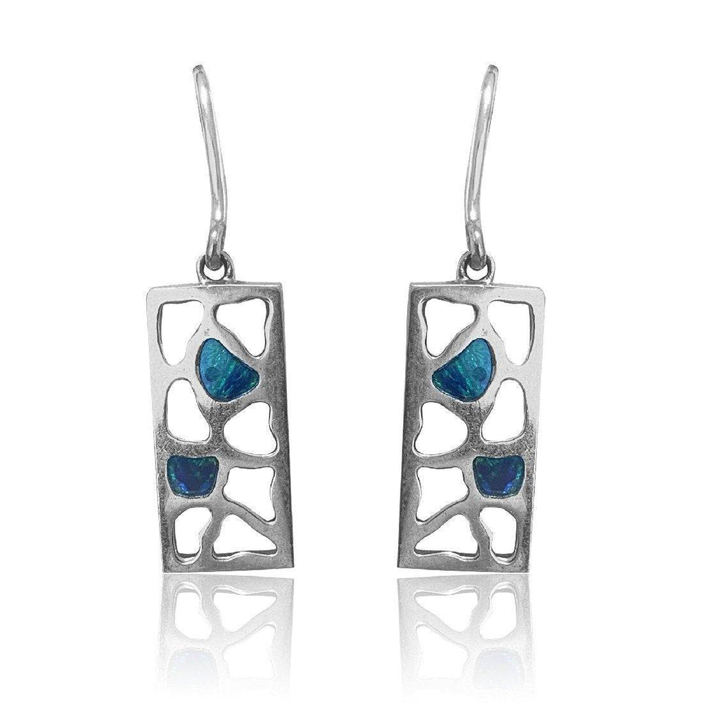 Sterling Silver Opal inlay oblong Hook earrings - Masterpiece Jewellery Opal & Gems Sydney Australia | Online Shop
