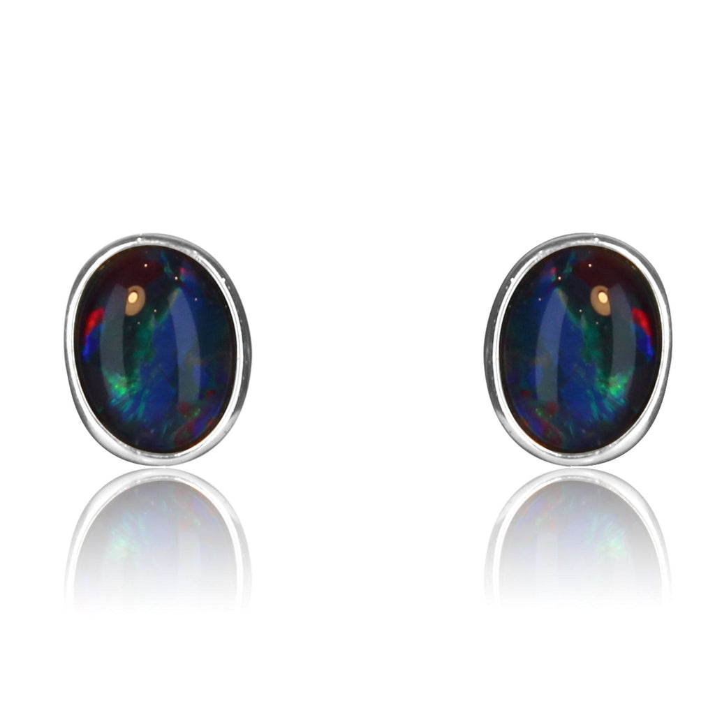 Sterling Silver Opal triplet bezel studs - Masterpiece Jewellery Opal & Gems Sydney Australia | Online Shop