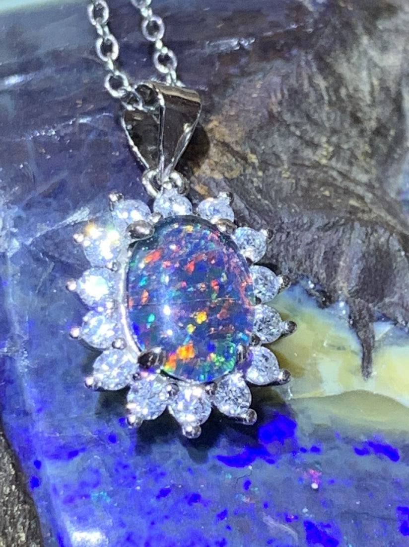 Sterling Silver Opal triplet cluster pendant - Masterpiece Jewellery Opal & Gems Sydney Australia | Online Shop