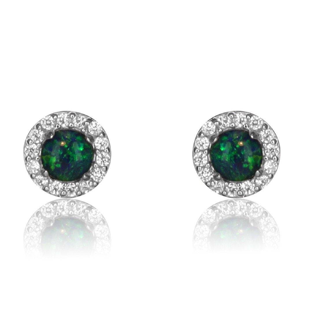 Sterling Silver Opal triplet cluster round earrings - Masterpiece Jewellery Opal & Gems Sydney Australia | Online Shop