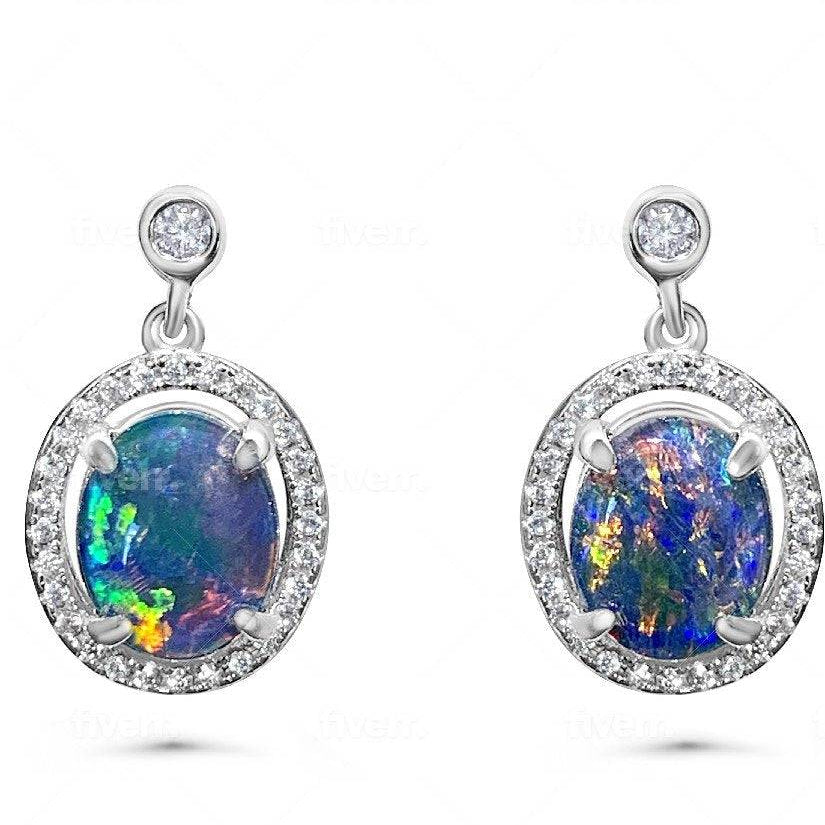 Sterling Silver Opal Triplet Earrings - Masterpiece Jewellery Opal & Gems Sydney Australia | Online Shop
