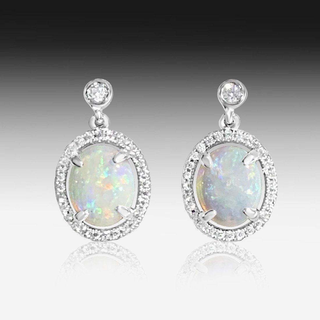 Sterling Silver pair of Halo Opal earrings - Masterpiece Jewellery Opal & Gems Sydney Australia | Online Shop