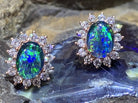 Sterling Silver Rose Gold plated Cluster 8x6mm Opal triplet studs - Masterpiece Jewellery Opal & Gems Sydney Australia | Online Shop