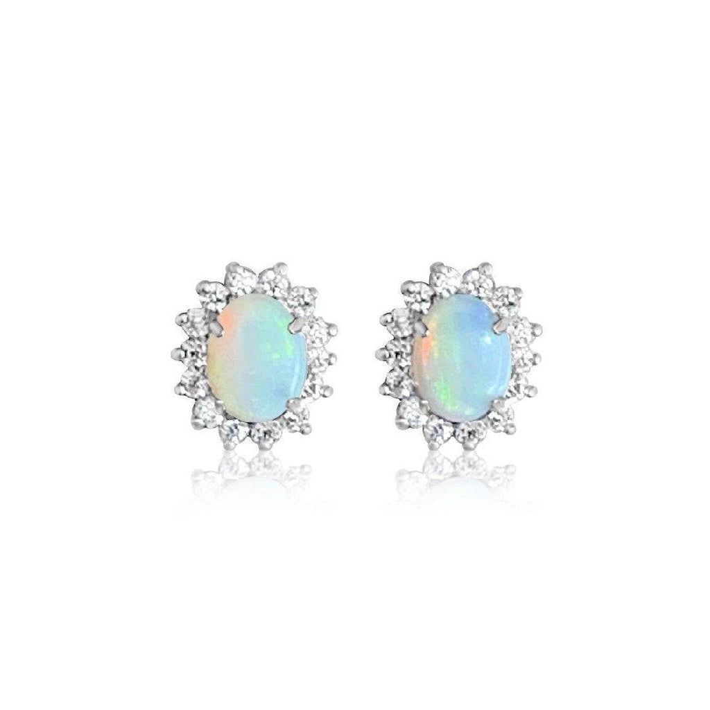Sterling Silver White Opal 7x5mm cluster earrings - Masterpiece Jewellery Opal & Gems Sydney Australia | Online Shop