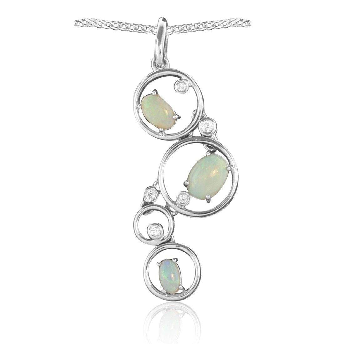 Sterling Silver White Opal and cubic zirconia pendant - Masterpiece Jewellery Opal & Gems Sydney Australia | Online Shop