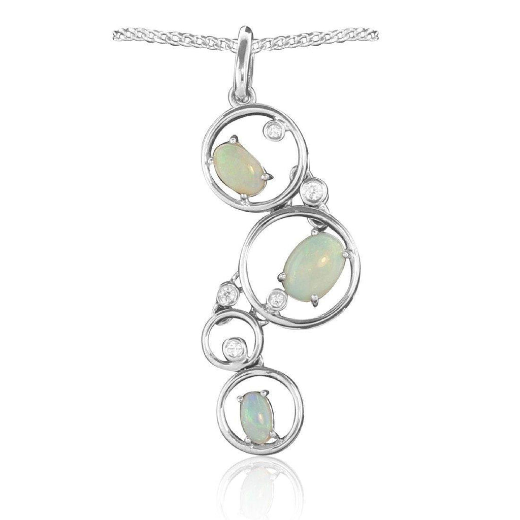 Sterling Silver White Opal and cubic zirconia pendant - Masterpiece Jewellery Opal & Gems Sydney Australia | Online Shop