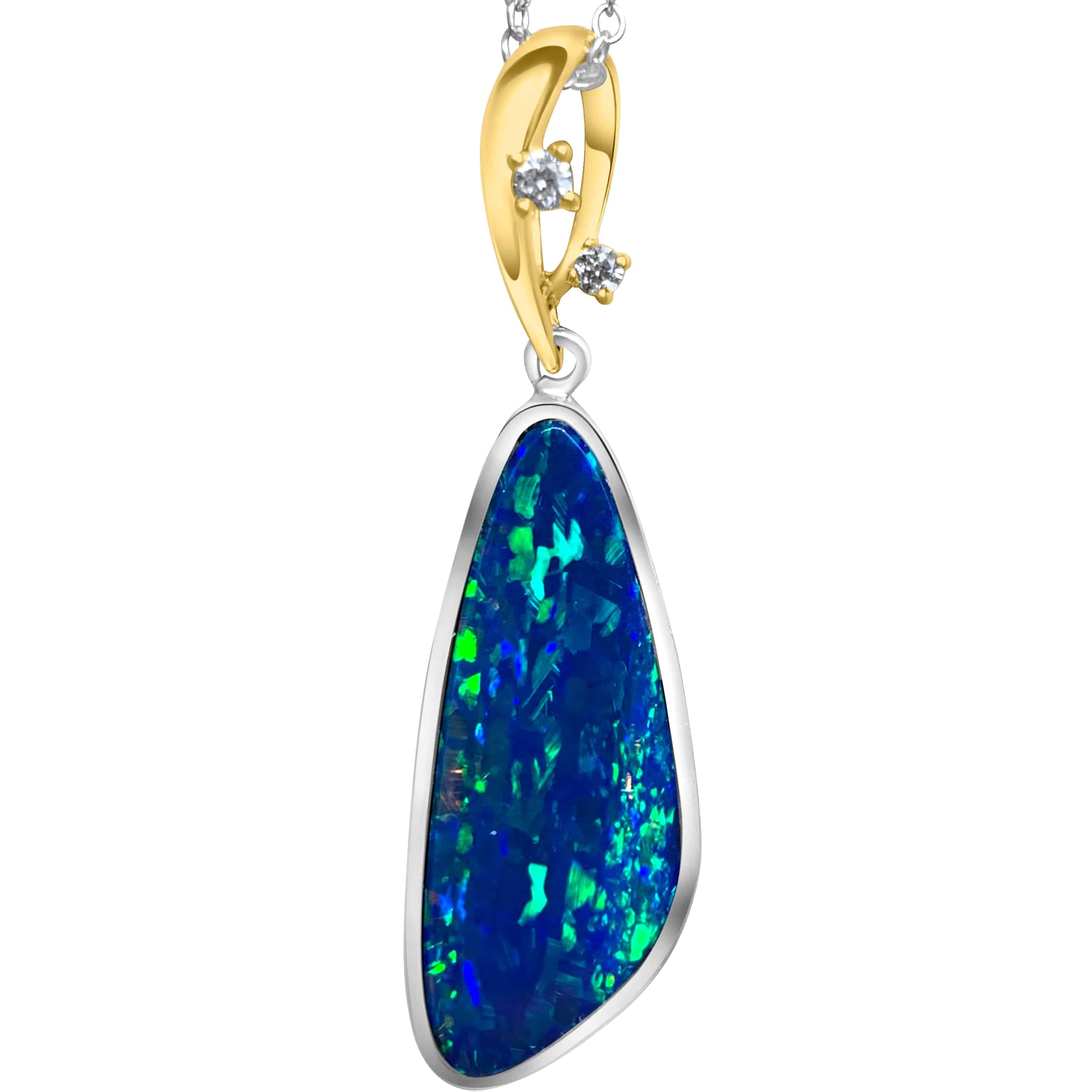 14kt two tone Opal and diamond pendant - Masterpiece Jewellery Opal & Gems Sydney Australia | Online Shop