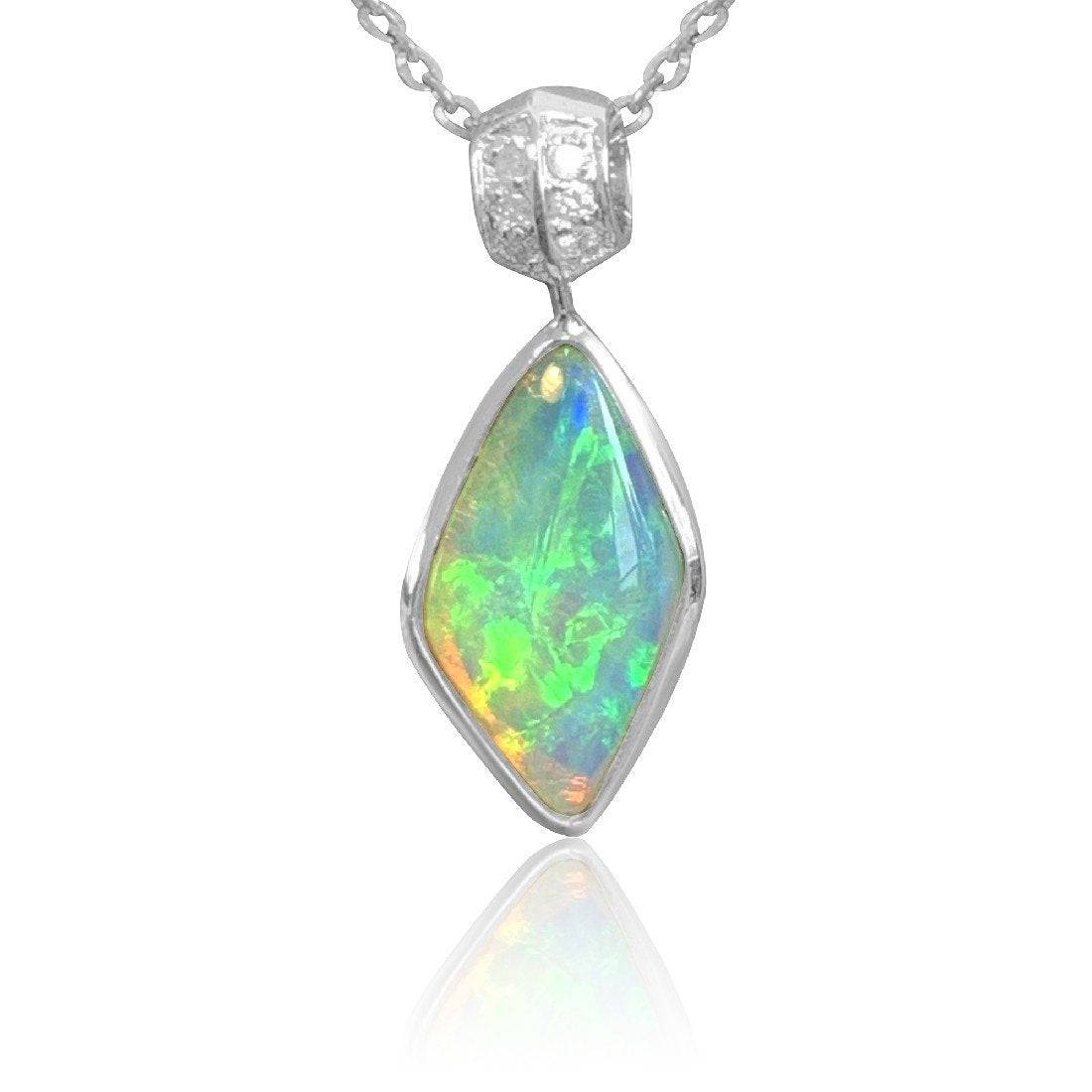 14kt White Gold Black Crystal Opal pendant - Masterpiece Jewellery Opal & Gems Sydney Australia | Online Shop
